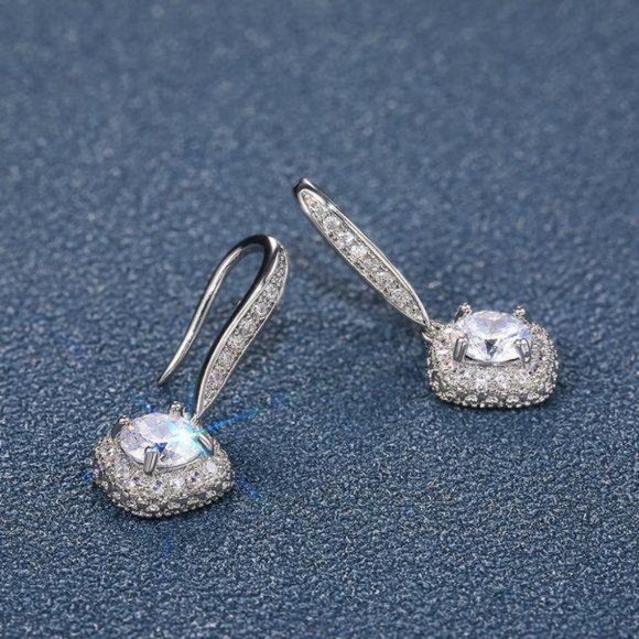 NEW 18K White Gold Cushion Diamond Halo Earrings - Picture 5 of 7